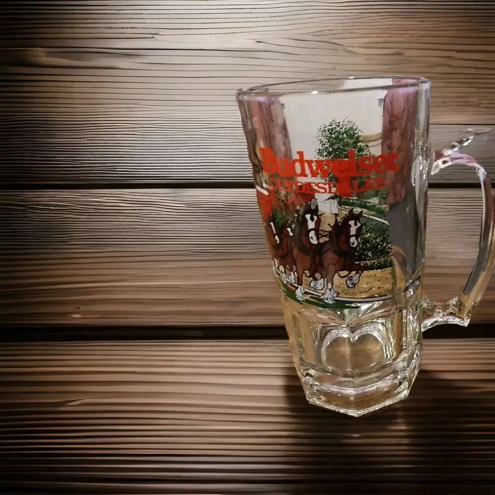 Vintage 1991 Anheuser Busch Budweiser Glass Mug Heavy 32oz+ Clydesdale Xmas